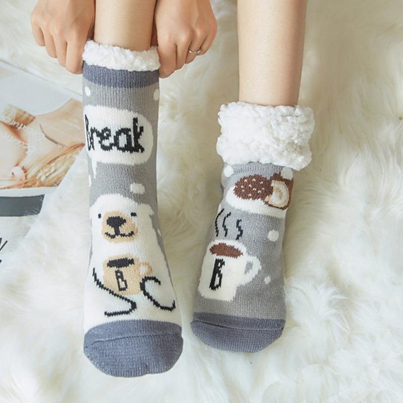 12 Pairs Slipper Socks Winter Socks Adult Household Carpet Cartoon Floor Socks Warm Socks Thick Socks Sleeping Socks